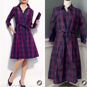 EUC Talbots silk/cotton plaid shirt dress sz 12
